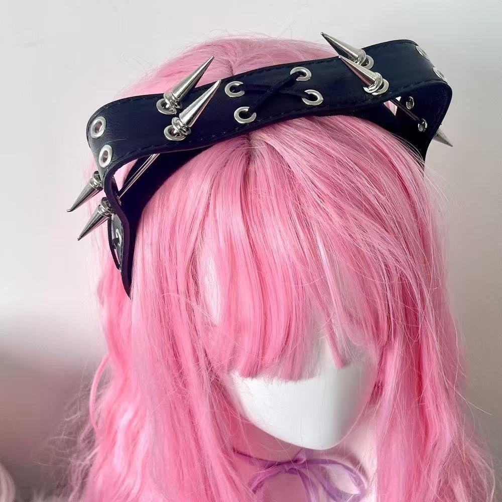 Leatherwork Rings - Punk Harajuku Rivet Headband, Y2K Alt