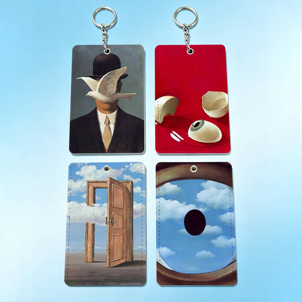 Leather Work In Art - R-Rene Magritte Art Badge Holder Keychain