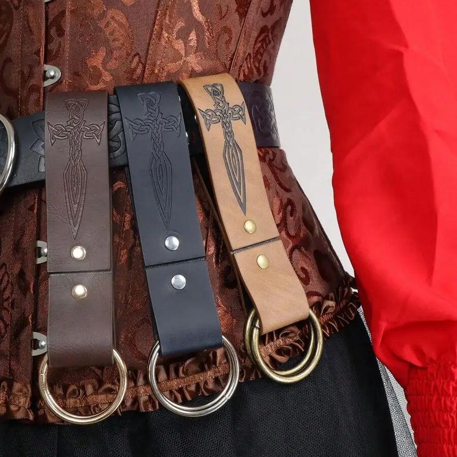 Leatherwork Rings - Medieval Women Hiking Pleated Skirt With