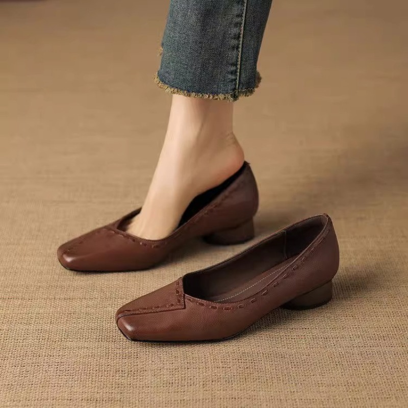 Elegant Square Toe Chunky Heel - огляд і ціна Leather Work Outfit