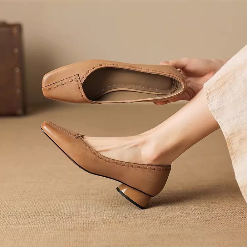 Elegant Square Toe Chunky Heel - огляд і ціна Leather Work Outfit