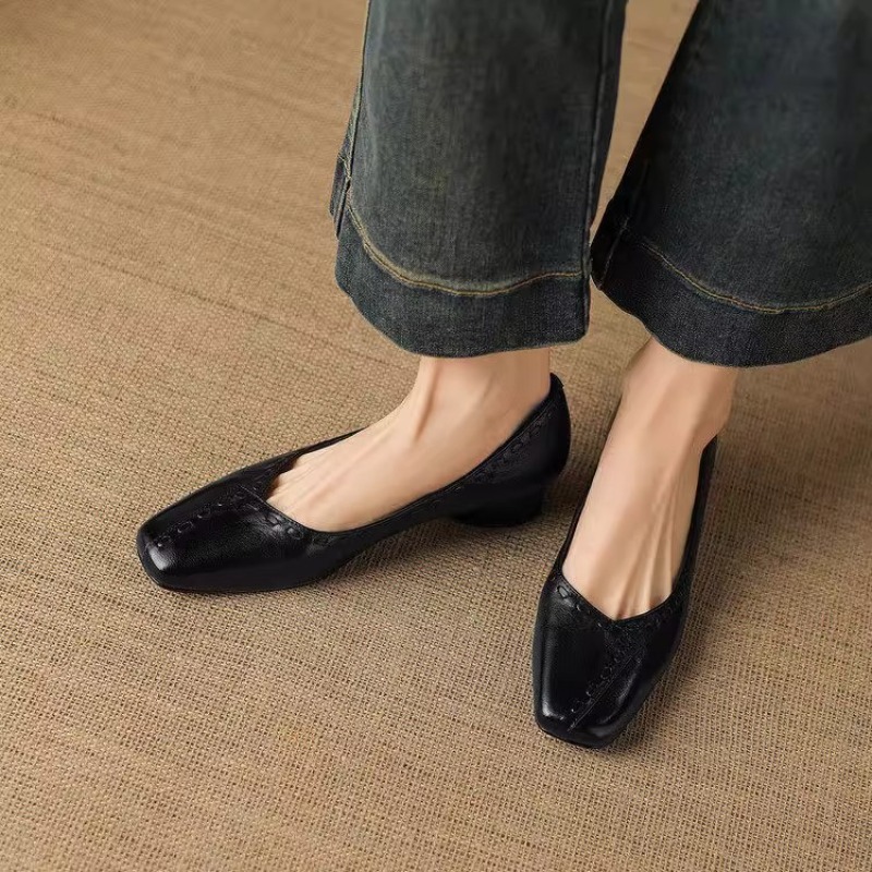 Elegant Square Toe Chunky Heel - огляд і ціна Leather Work Outfit